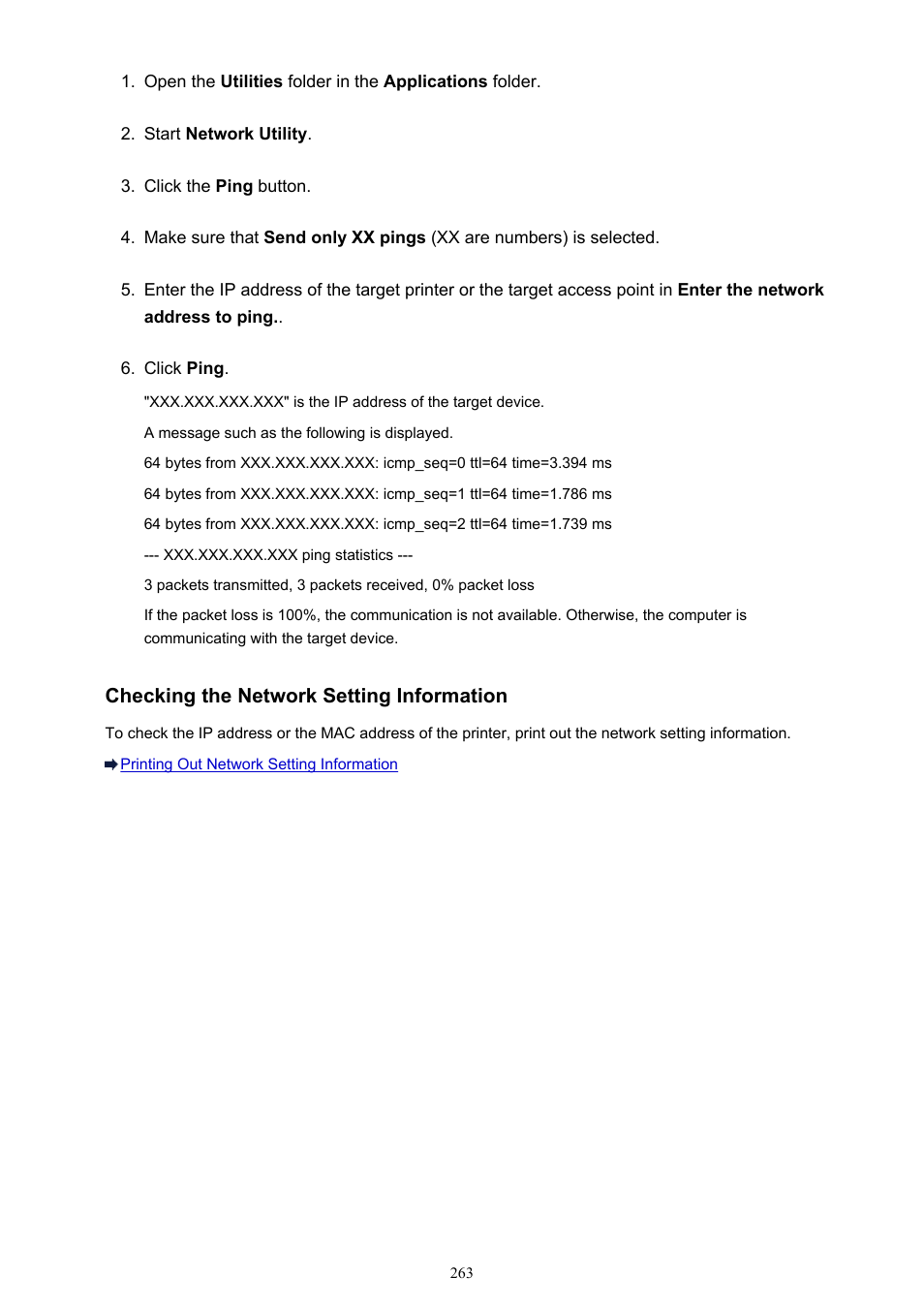 Checking the network setting information | Canon PIXMA iX6850 User Manual | Page 263 / 378