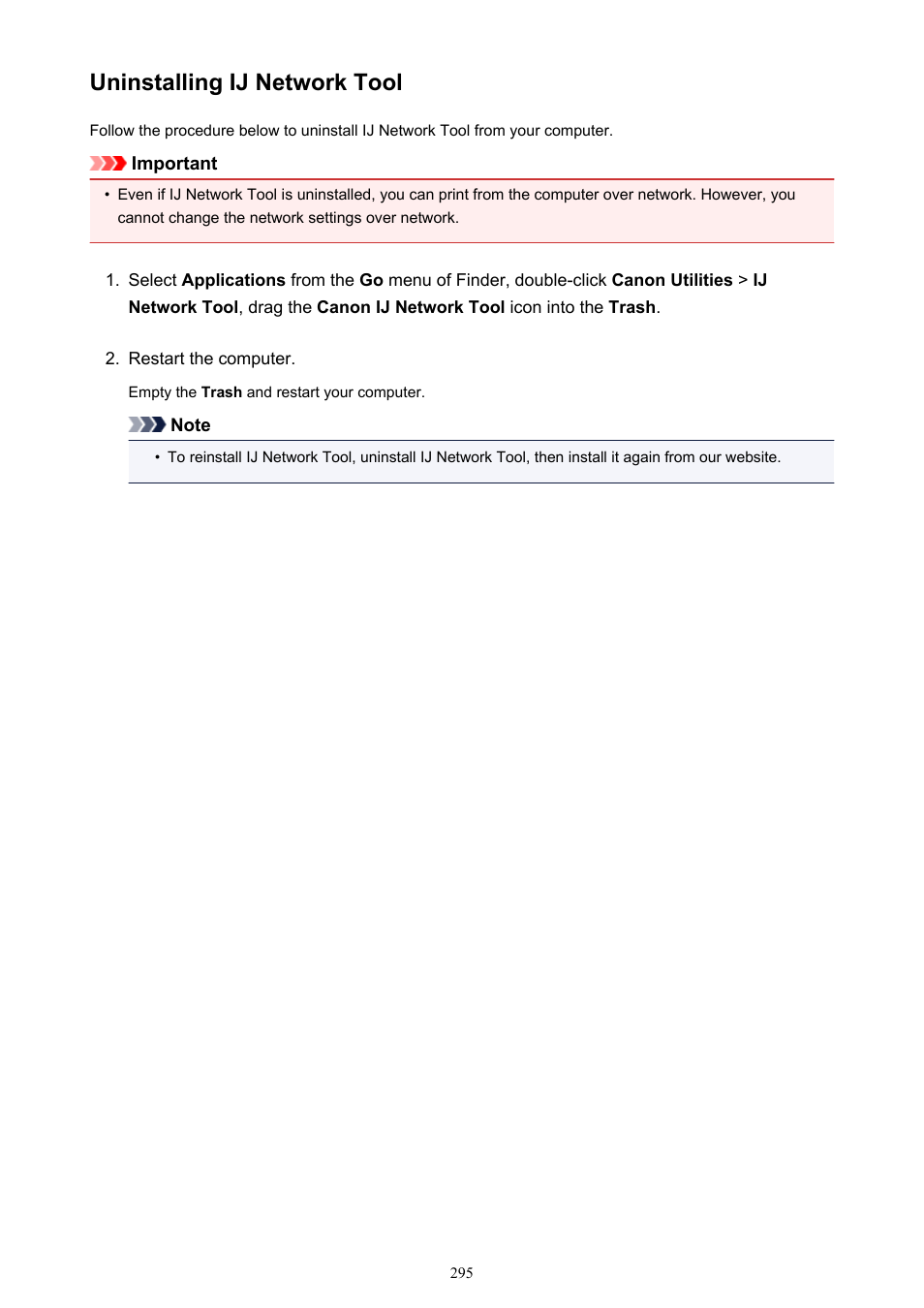 Uninstalling ij network tool | Canon PIXMA iX6850 User Manual | Page 295 / 378