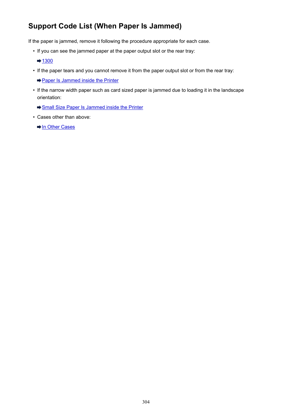 Support code list (when paper is jammed) | Canon PIXMA iX6850 User Manual | Page 304 / 378