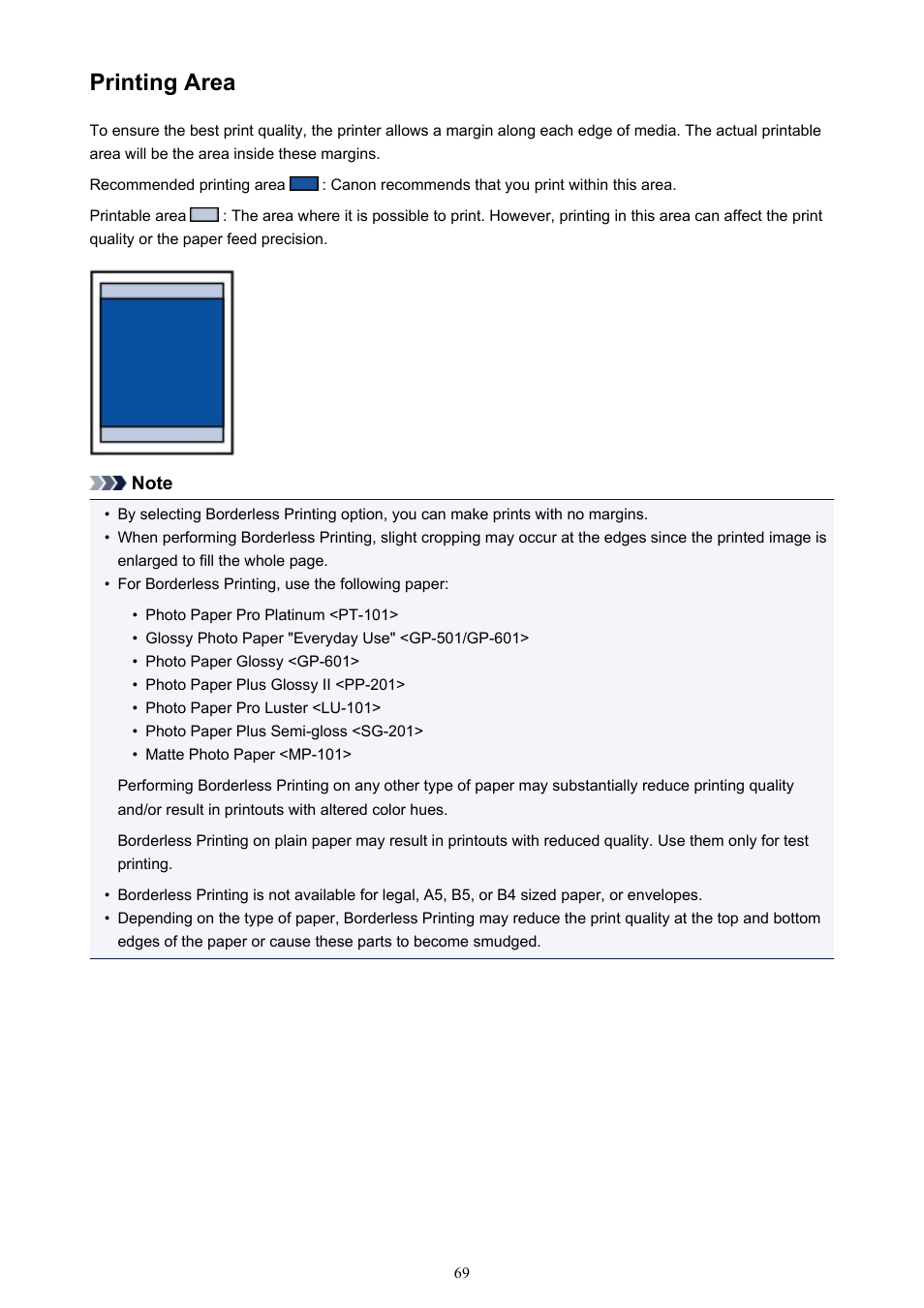 Printing area | Canon PIXMA iX6850 User Manual | Page 69 / 378