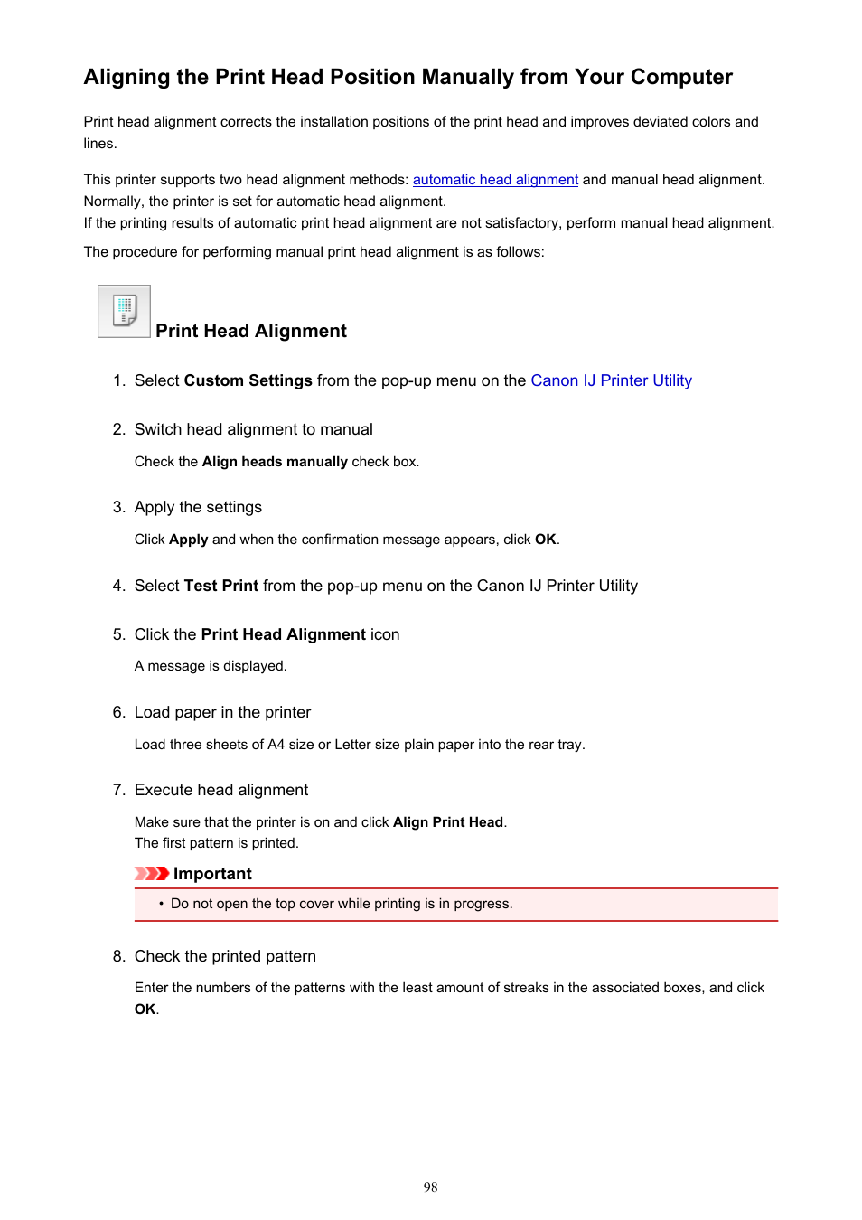 Manually, Perform manual head alignment | Canon PIXMA iX6850 User Manual | Page 98 / 378
