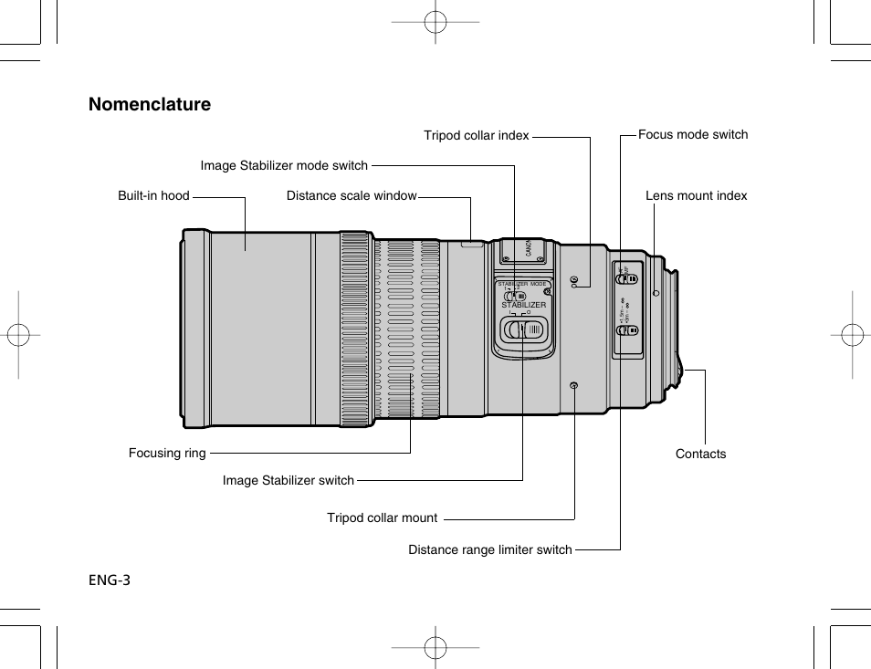 Nomenclature, Eng-3 | Canon EF 300mm f4L IS USM User Manual | Page 4 / 15