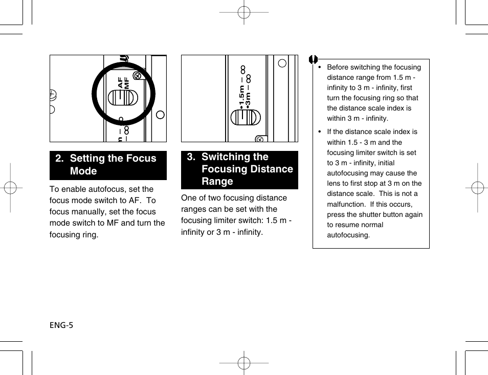 Setting the focus mode, Switching the focusing distance range | Canon EF 300mm f4L IS USM User Manual | Page 6 / 15