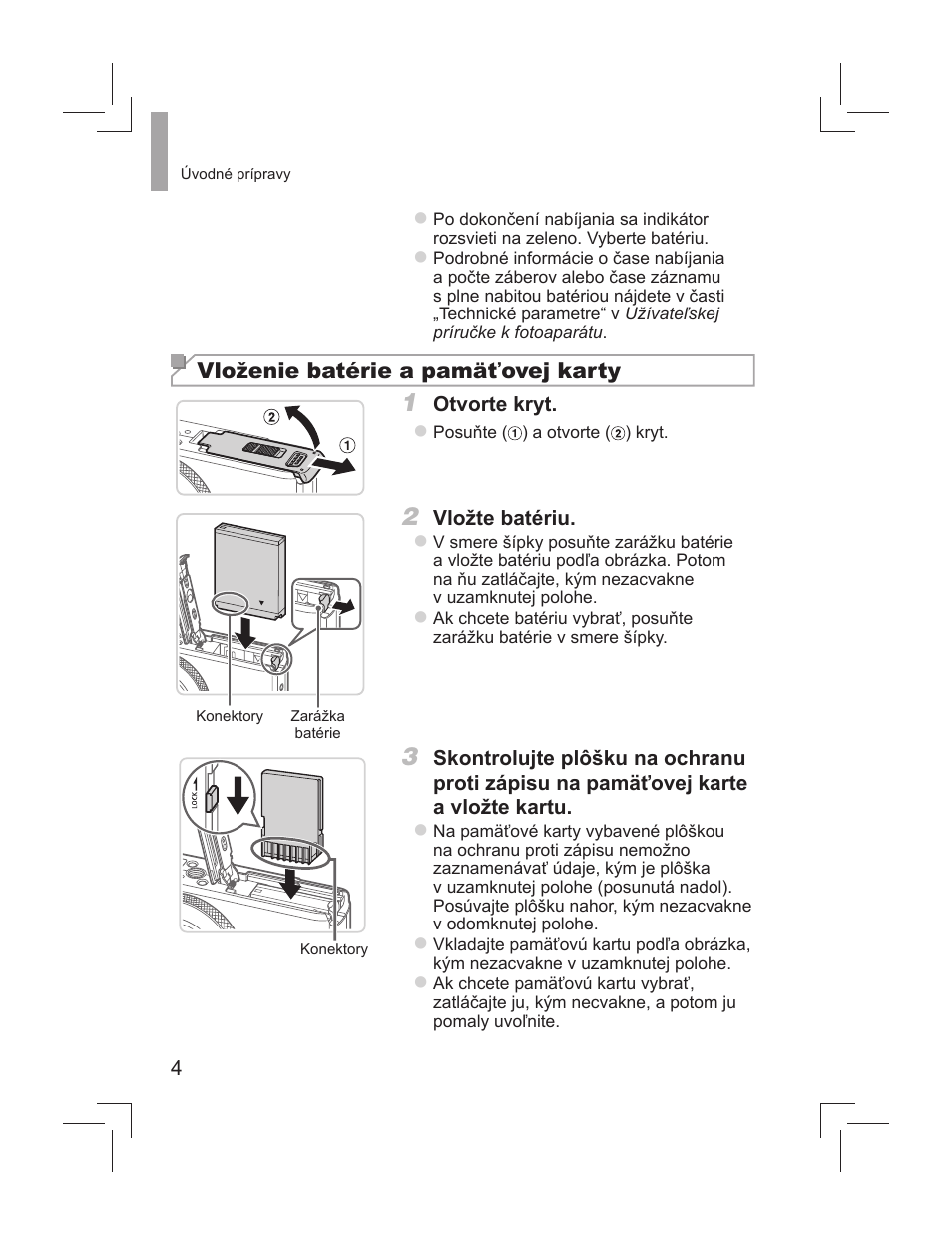 Vloženie batérie a pamäťovej karty | Canon PowerShot S110 User Manual | Page 108 / 148