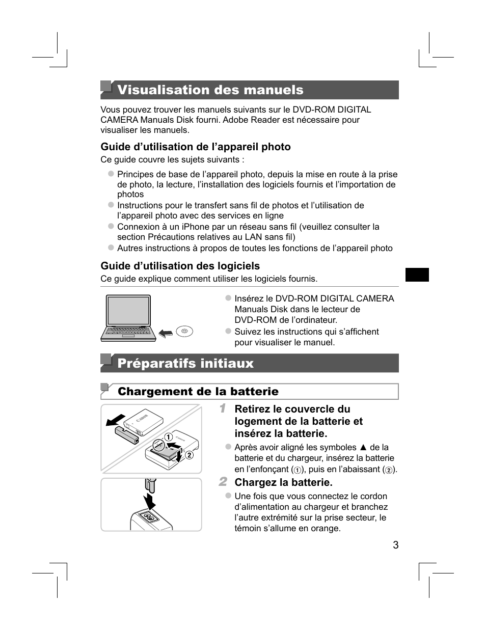 Visualisation des manuels, Préparatifs initiaux | Canon PowerShot S110 User Manual | Page 19 / 148