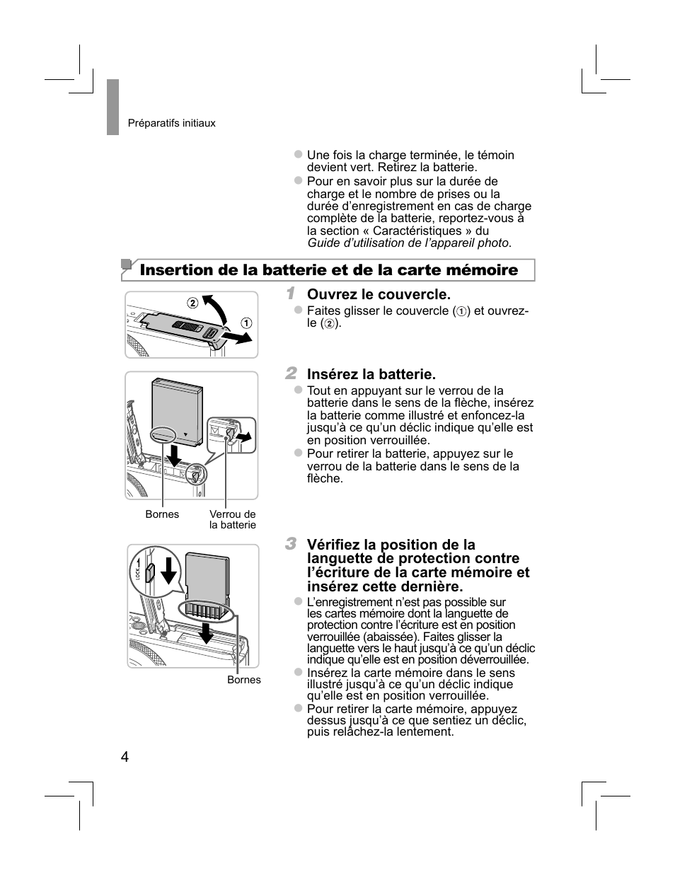 Insertion de la batterie et de la carte mémoire | Canon PowerShot S110 User Manual | Page 20 / 148