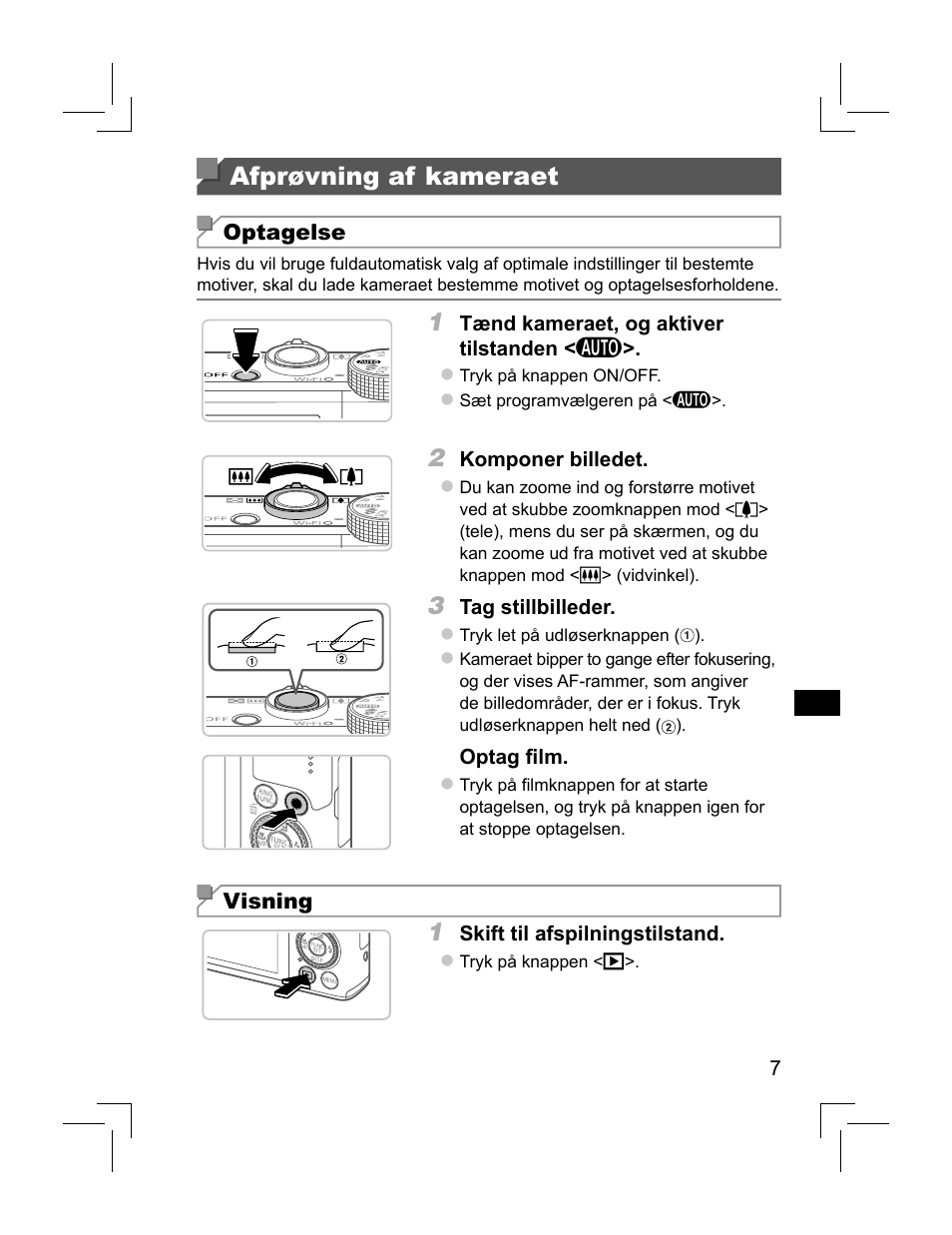 Afprøvning af kameraet | Canon PowerShot S110 User Manual | Page 63 / 148