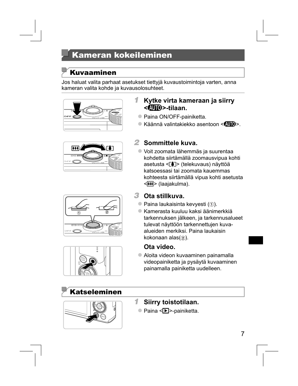 Kameran kokeileminen | Canon PowerShot S110 User Manual | Page 79 / 148
