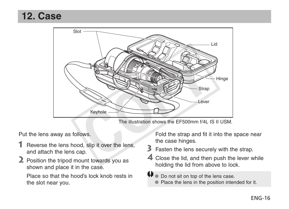 Cop y, Case | Canon EF 600mm f4L IS II USM User Manual | Page 17 / 23