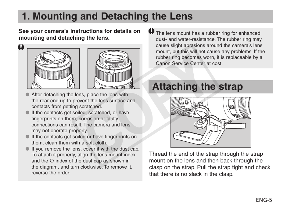 Cop y | Canon EF 600mm f4L IS II USM User Manual | Page 6 / 23