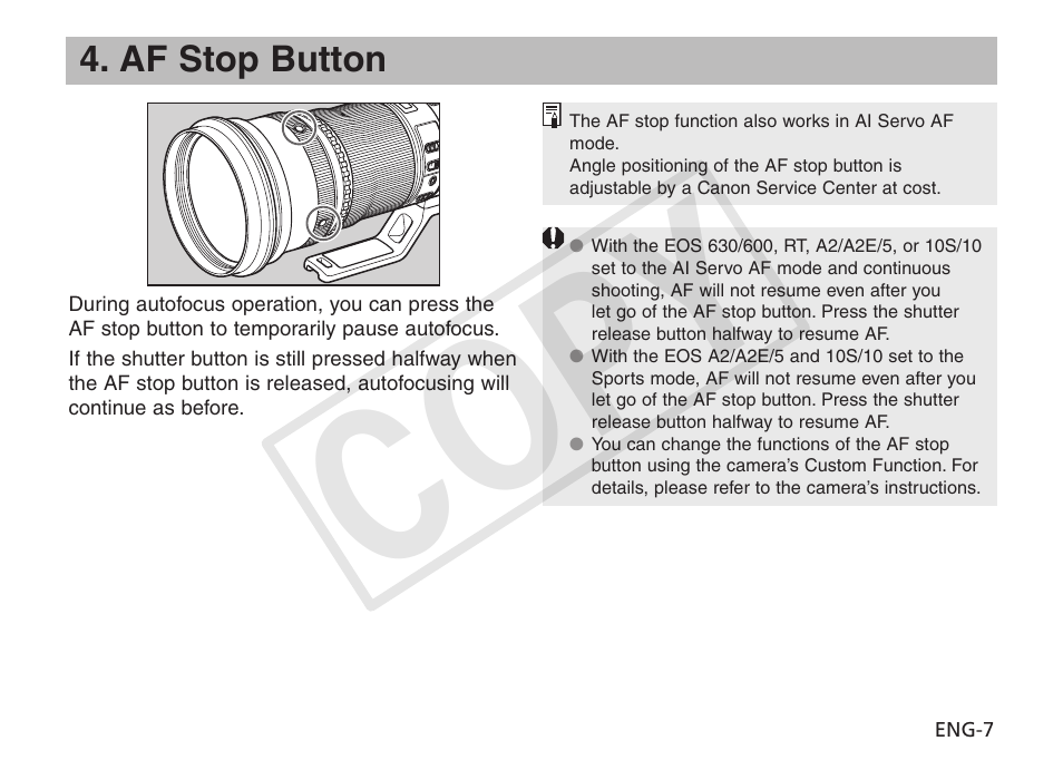 Cop y | Canon EF 600mm f4L IS II USM User Manual | Page 8 / 23