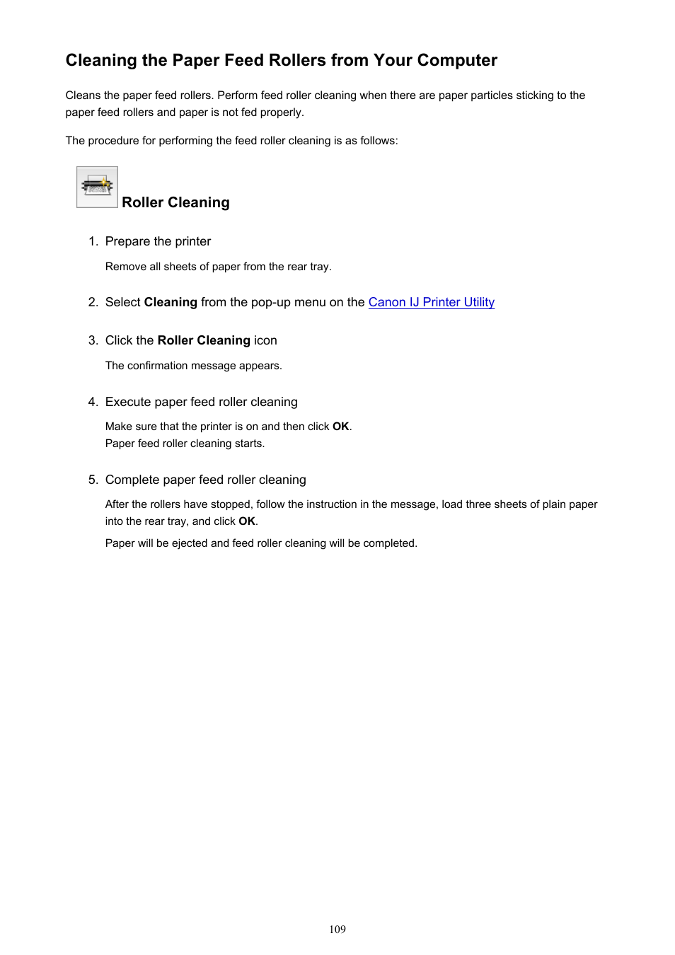 Cleaning the paper feed rollers from your computer | Canon PIXMA iP8750 User Manual | Page 109 / 406