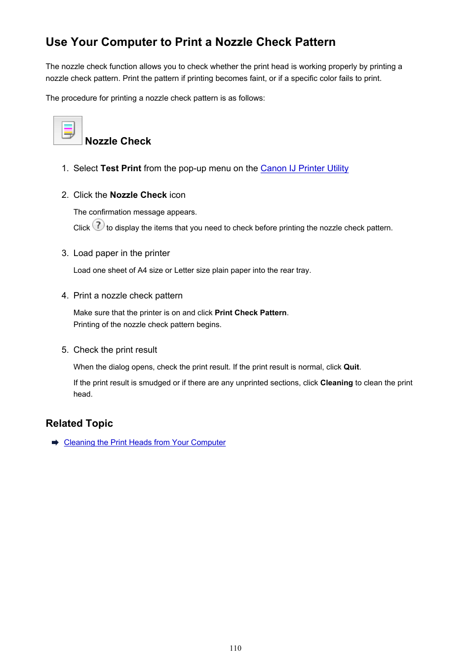 Use your computer to print a nozzle check pattern | Canon PIXMA iP8750 User Manual | Page 110 / 406