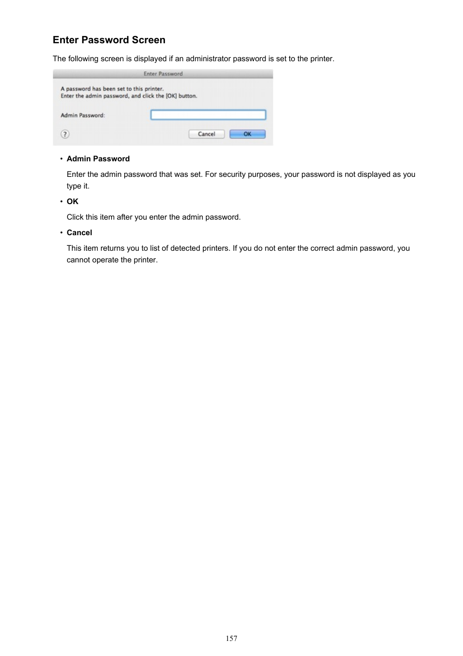 Enter password screen | Canon PIXMA iP8750 User Manual | Page 157 / 406