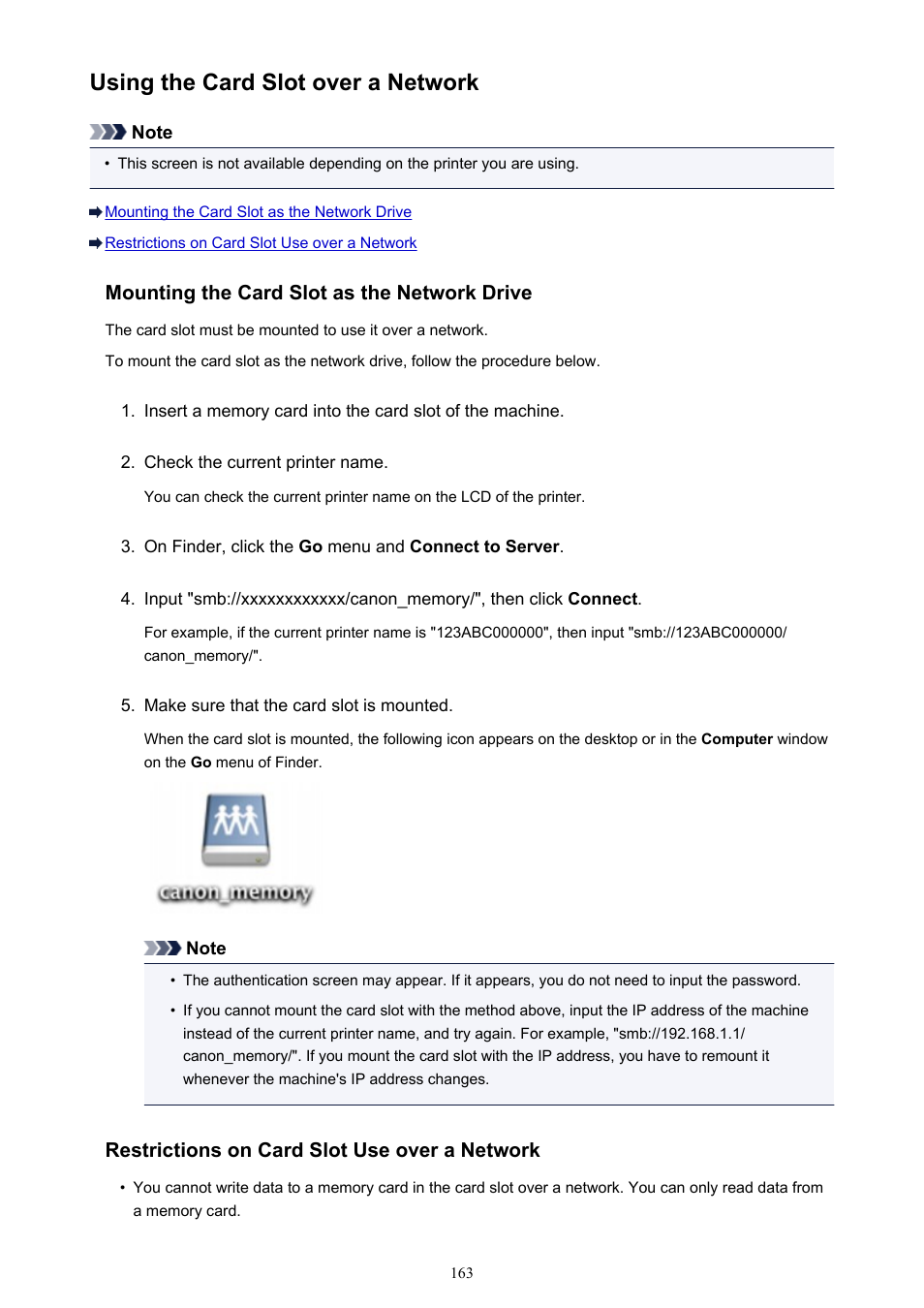 Using the card slot over a network | Canon PIXMA iP8750 User Manual | Page 163 / 406