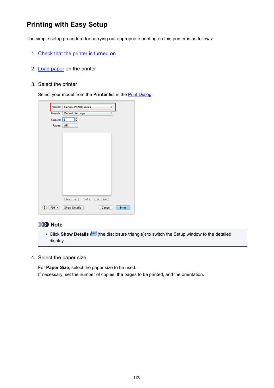 Printing with easy setup | Canon PIXMA iP8750 User Manual | Page 189 / 406