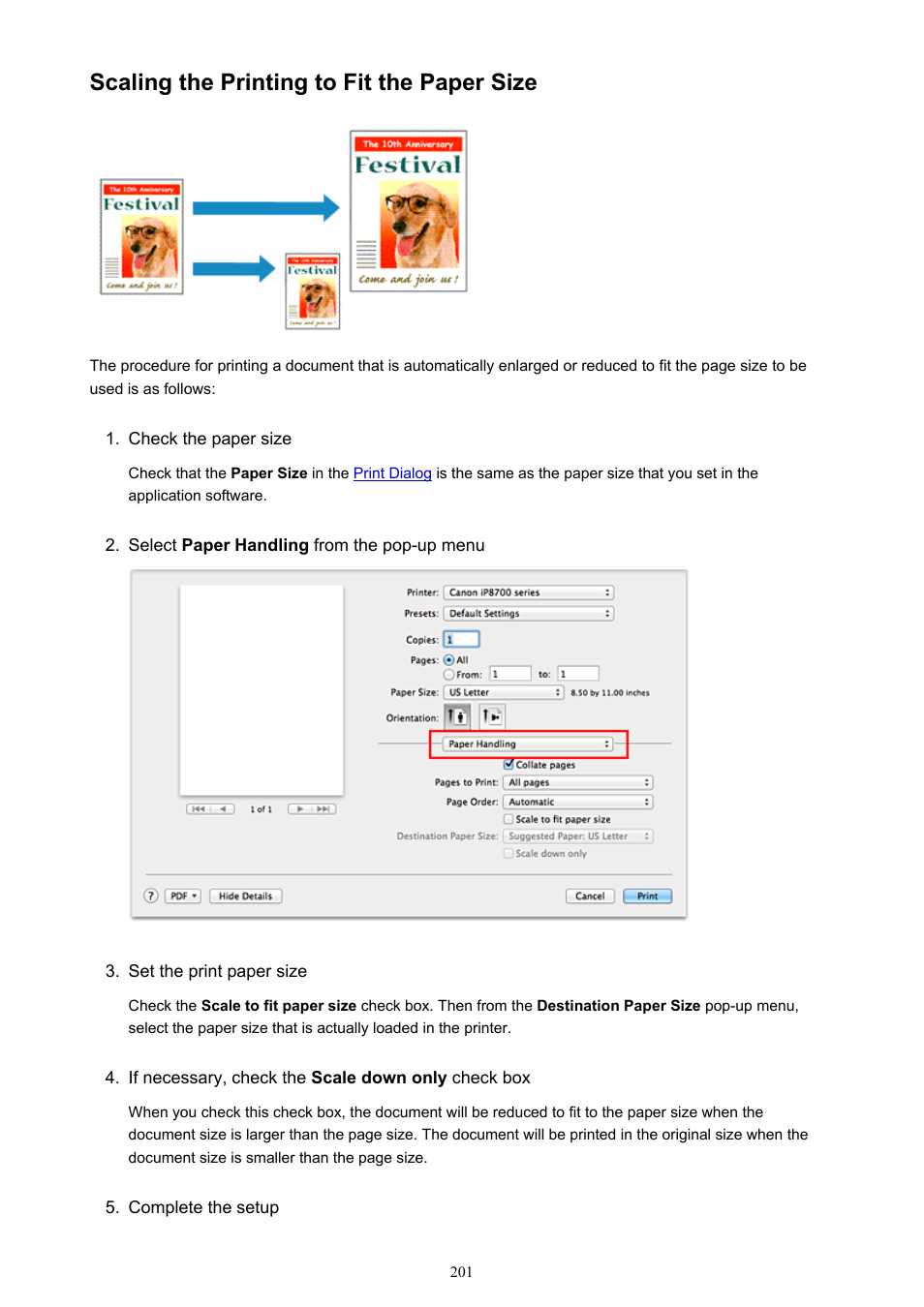 Scaling the printing to fit the paper size | Canon PIXMA iP8750 User Manual | Page 201 / 406
