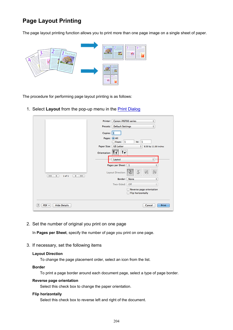 Page layout printing | Canon PIXMA iP8750 User Manual | Page 204 / 406