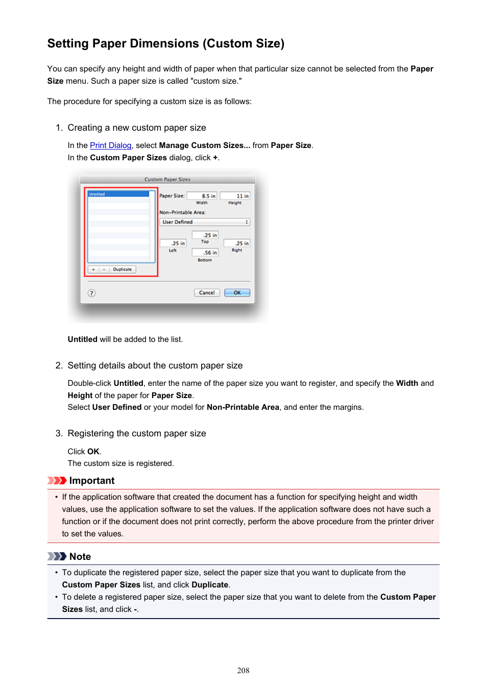 Setting paper dimensions (custom size) | Canon PIXMA iP8750 User Manual | Page 208 / 406