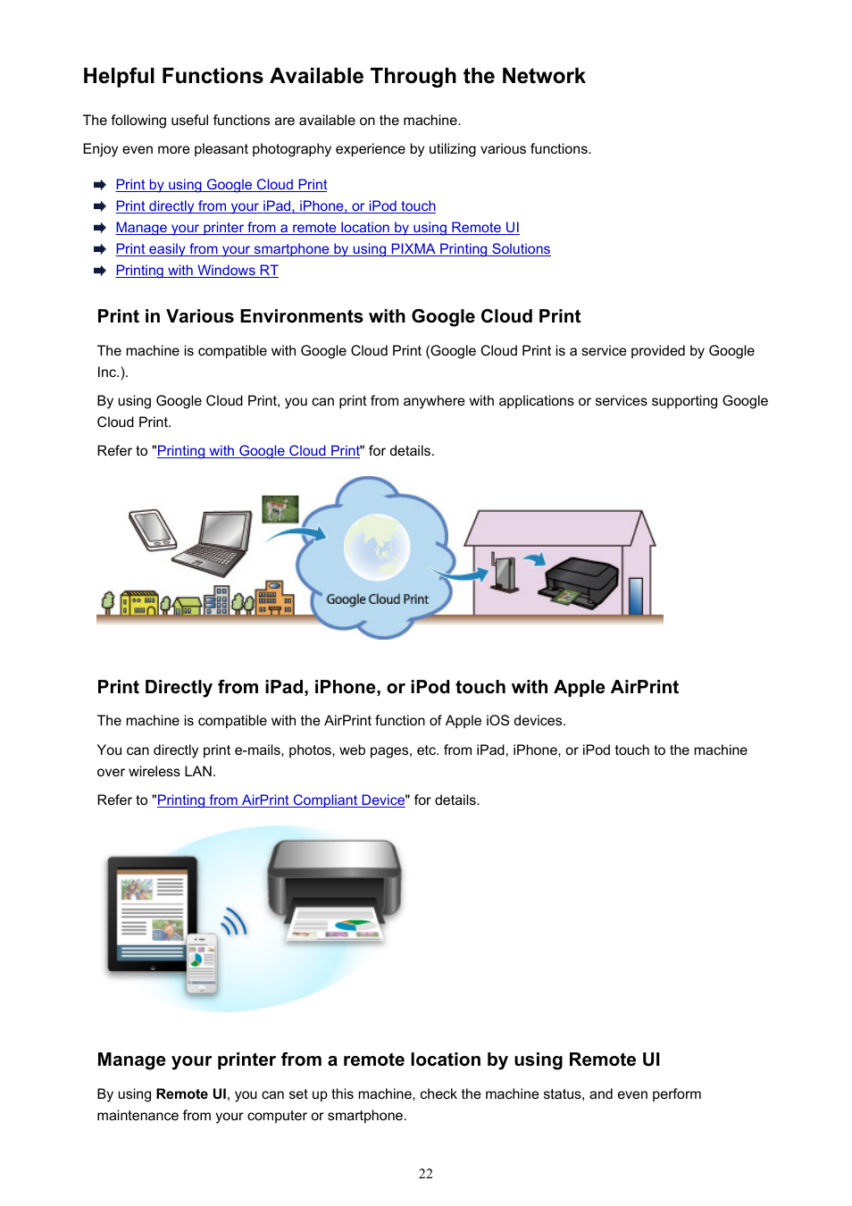 Helpful functions available through the network | Canon PIXMA iP8750 User Manual | Page 22 / 406