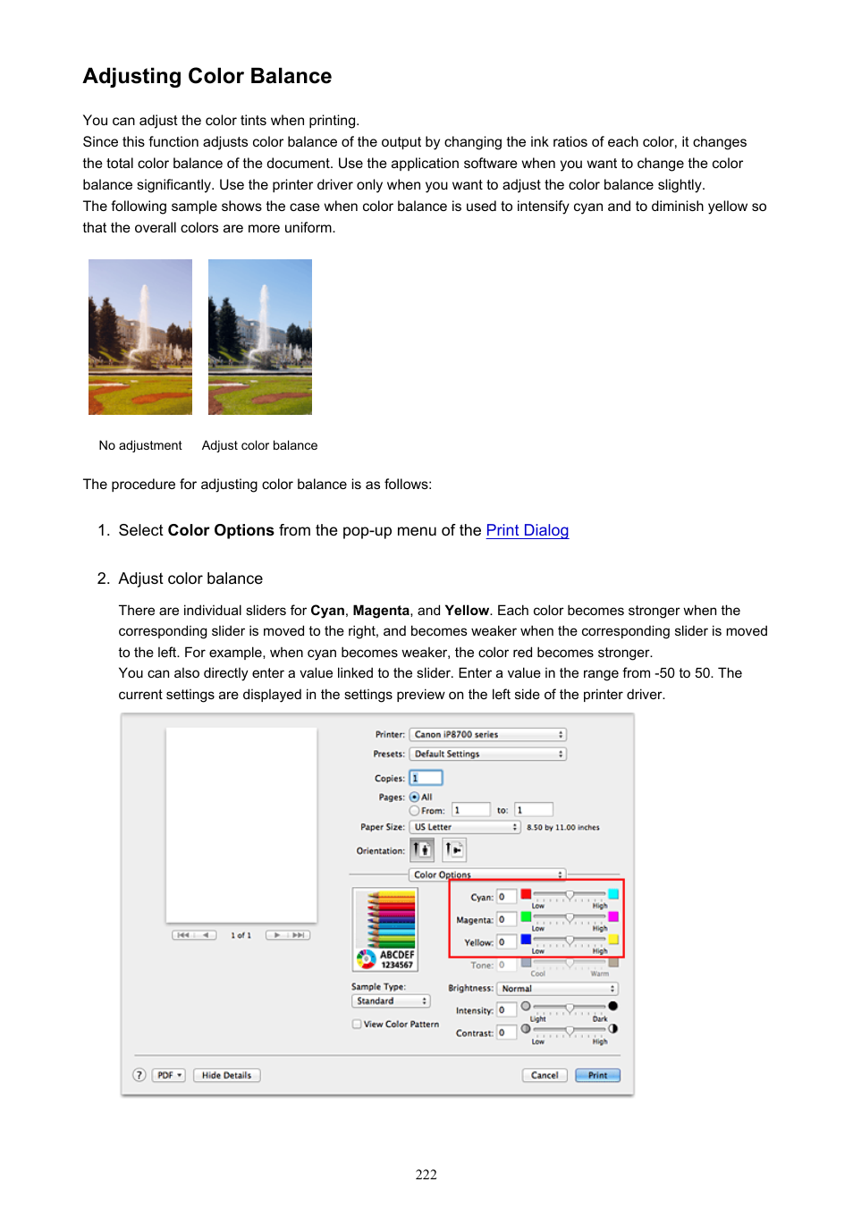 Adjusting color balance | Canon PIXMA iP8750 User Manual | Page 222 / 406