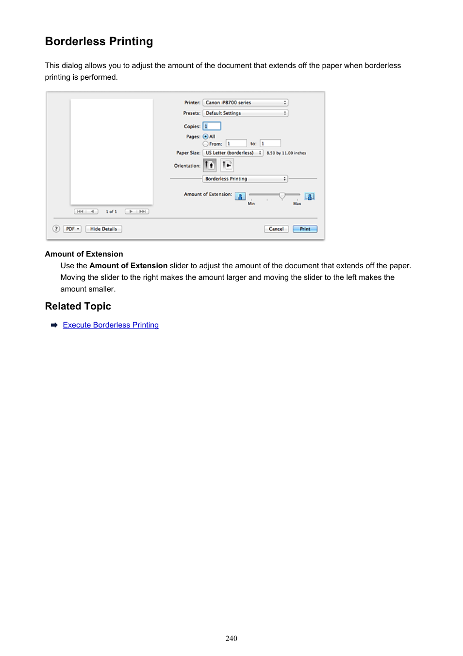 Borderless printing | Canon PIXMA iP8750 User Manual | Page 240 / 406