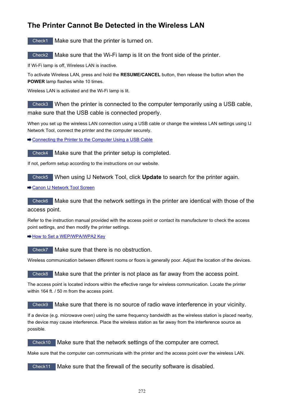 The printer cannot be detected in the wireless lan | Canon PIXMA iP8750 User Manual | Page 272 / 406