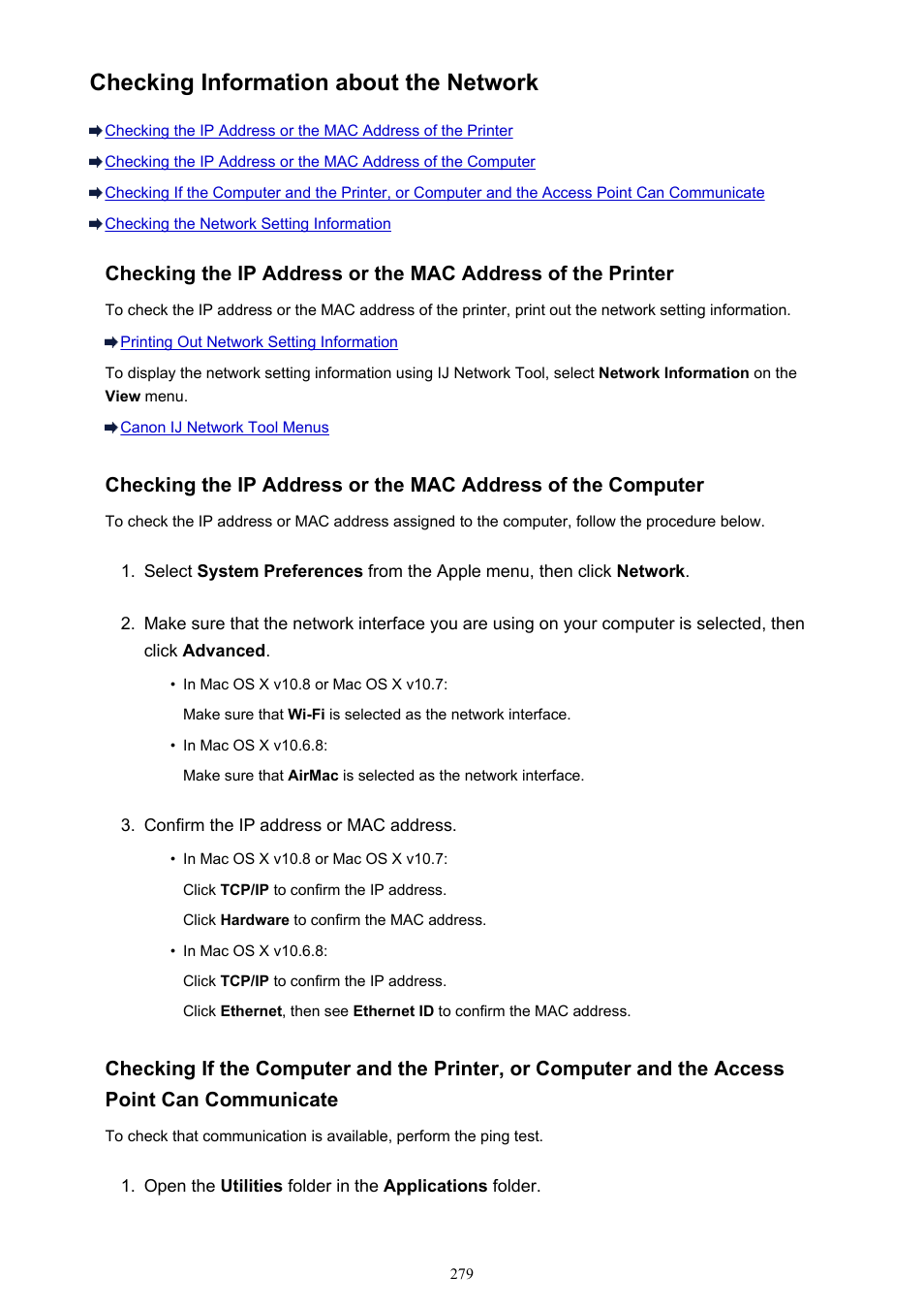Checking information about the network, Checking the ip address or the mac, Address of the computer | Canon PIXMA iP8750 User Manual | Page 279 / 406