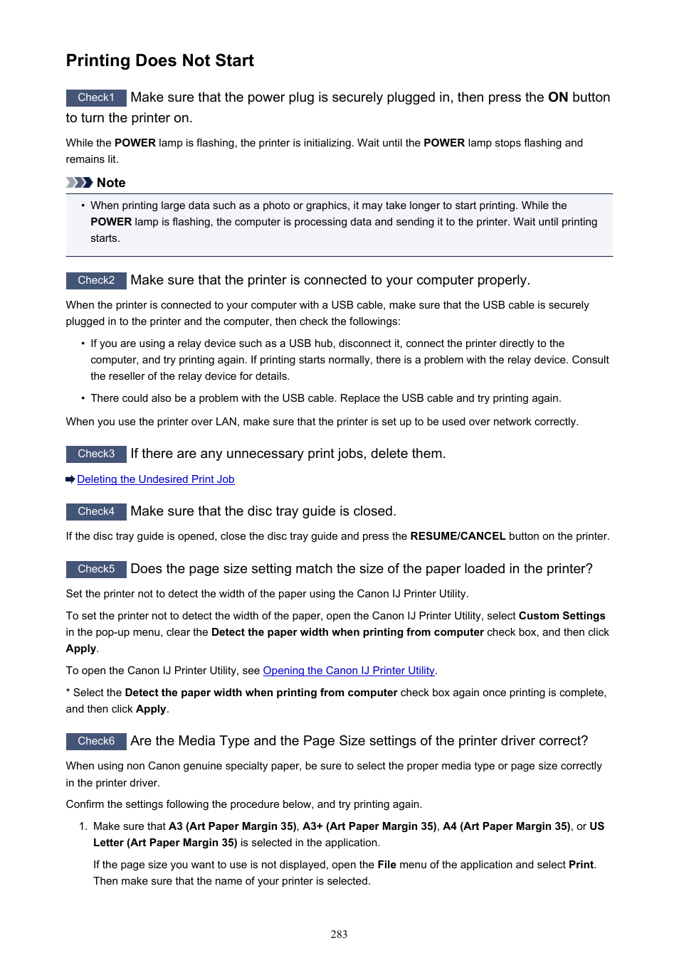 Printing does not start | Canon PIXMA iP8750 User Manual | Page 283 / 406