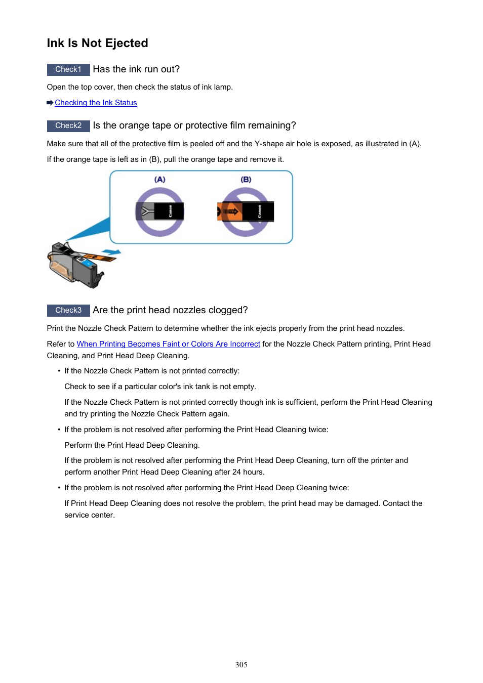 Ink is not ejected | Canon PIXMA iP8750 User Manual | Page 305 / 406