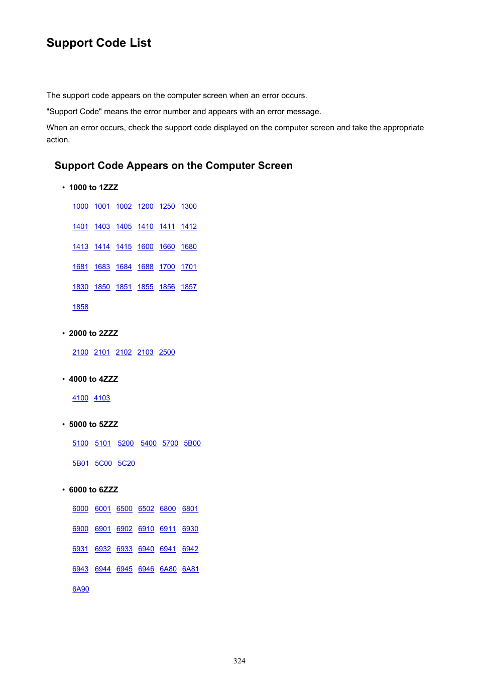 Support code list, Support code appears on the computer screen | Canon PIXMA iP8750 User Manual | Page 324 / 406