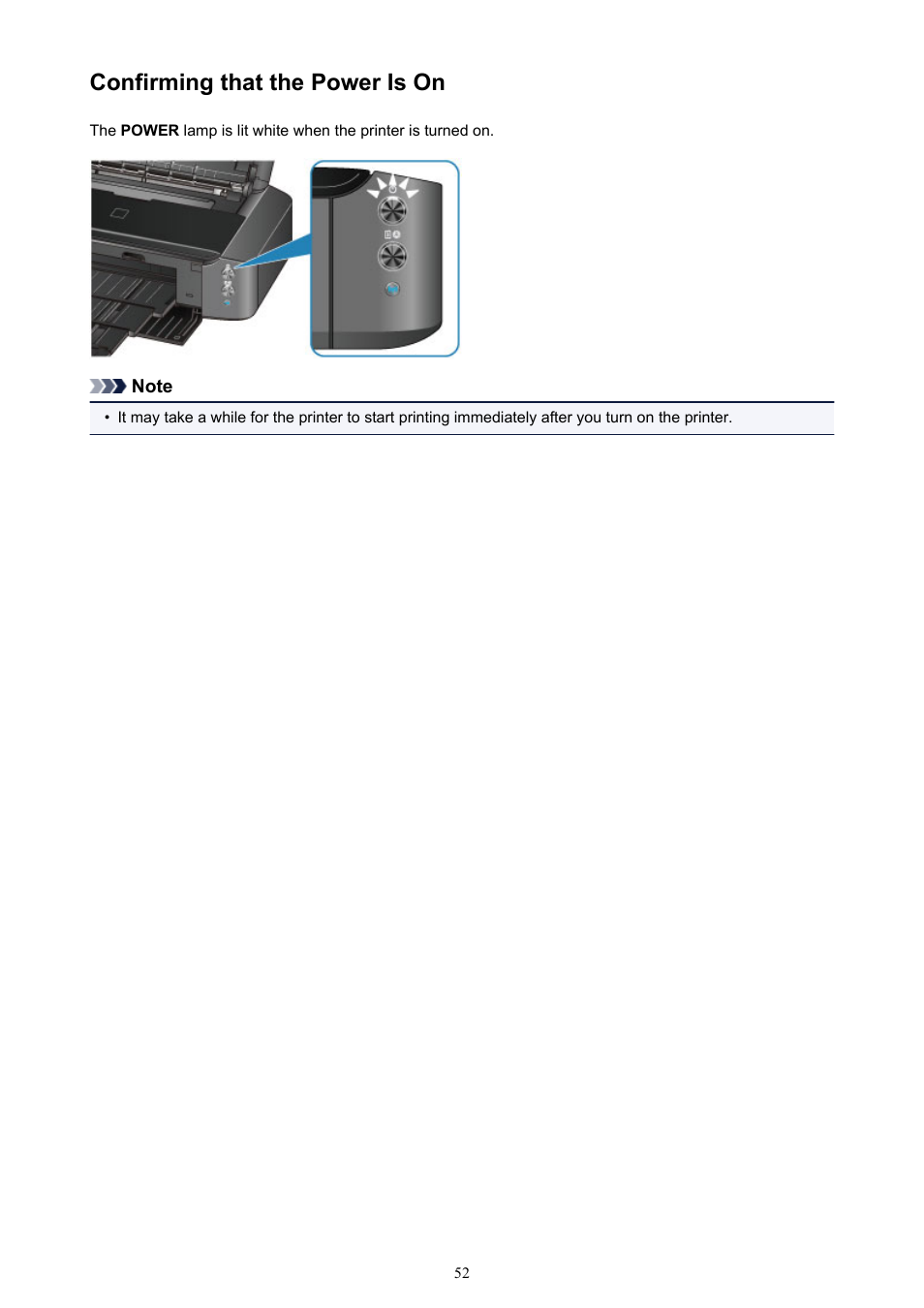 Confirming that the power is on | Canon PIXMA iP8750 User Manual | Page 52 / 406