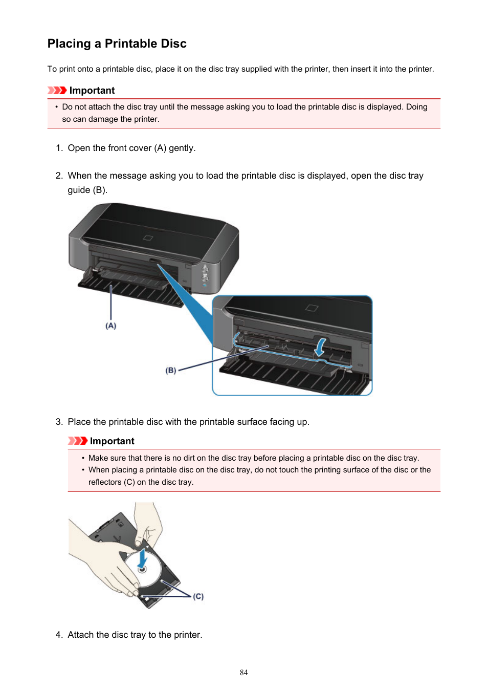 Placing a printable disc | Canon PIXMA iP8750 User Manual | Page 84 / 406