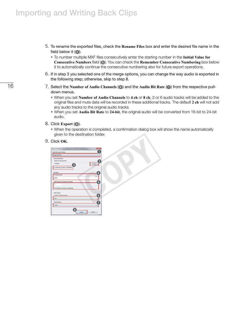 Cop y, Importing and writing back clips | Canon XF305 User Manual | Page 16 / 37