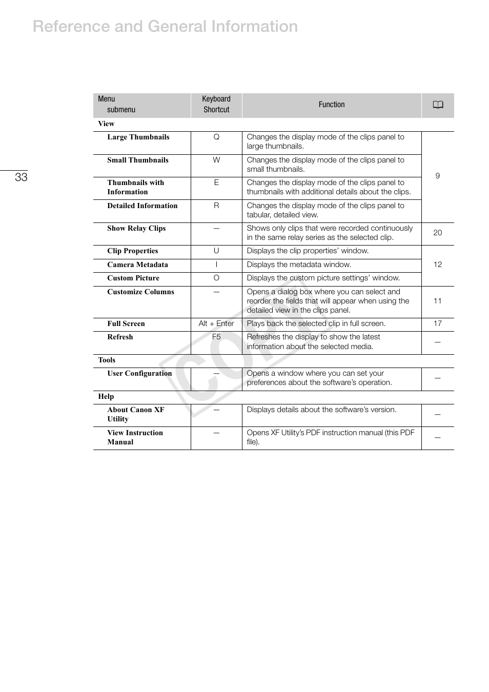 Cop y, Reference and general information | Canon XF305 User Manual | Page 33 / 37