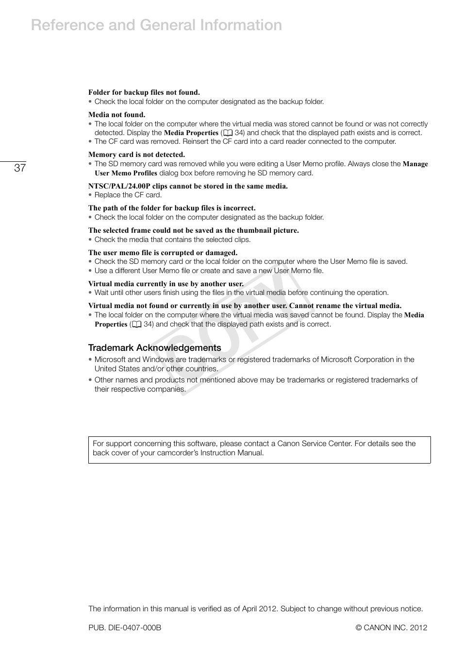 Cop y, Reference and general information | Canon XF305 User Manual | Page 37 / 37