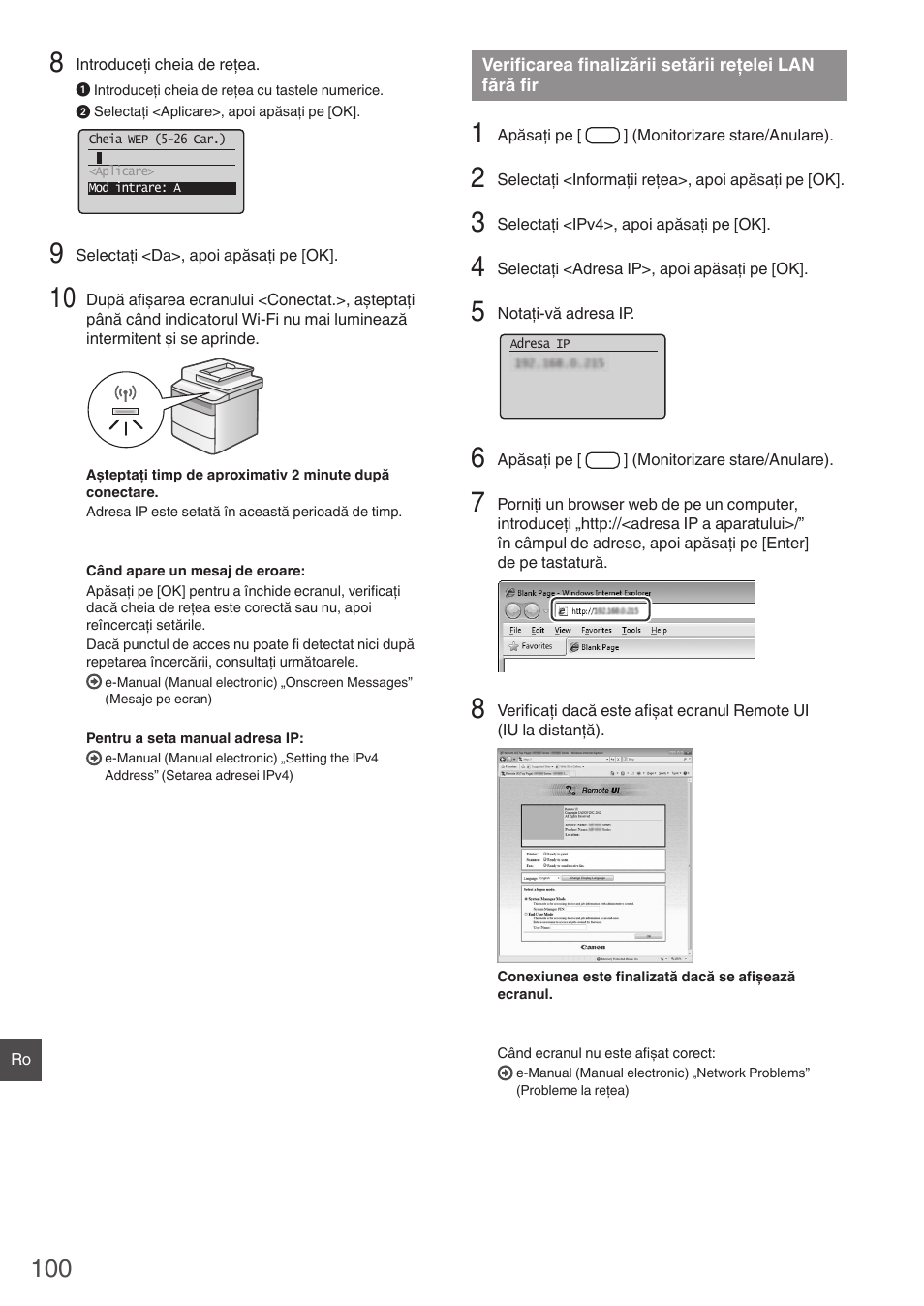 Verificarea finalizării setării reţelei, Lan fără fir | Canon i-SENSYS MF4780w User Manual | Page 100 / 120