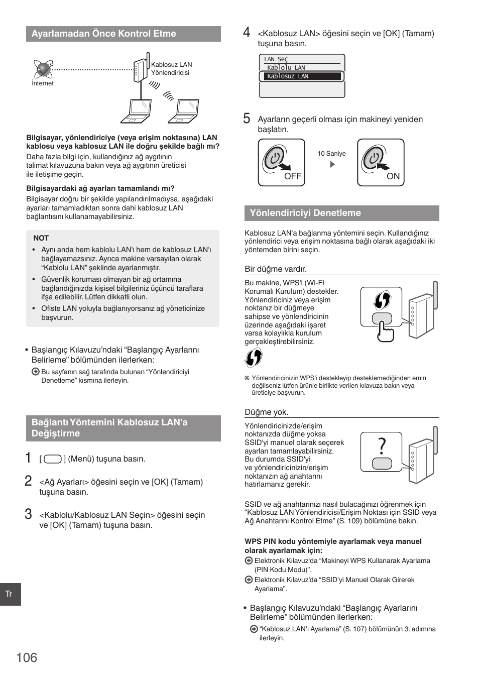 Ayarlamadan önce kontrol, Etme bağlantı yöntemini kablosuz, Lan'a değiştirme yönlendiriciyi denetleme | Canon i-SENSYS MF4780w User Manual | Page 106 / 120