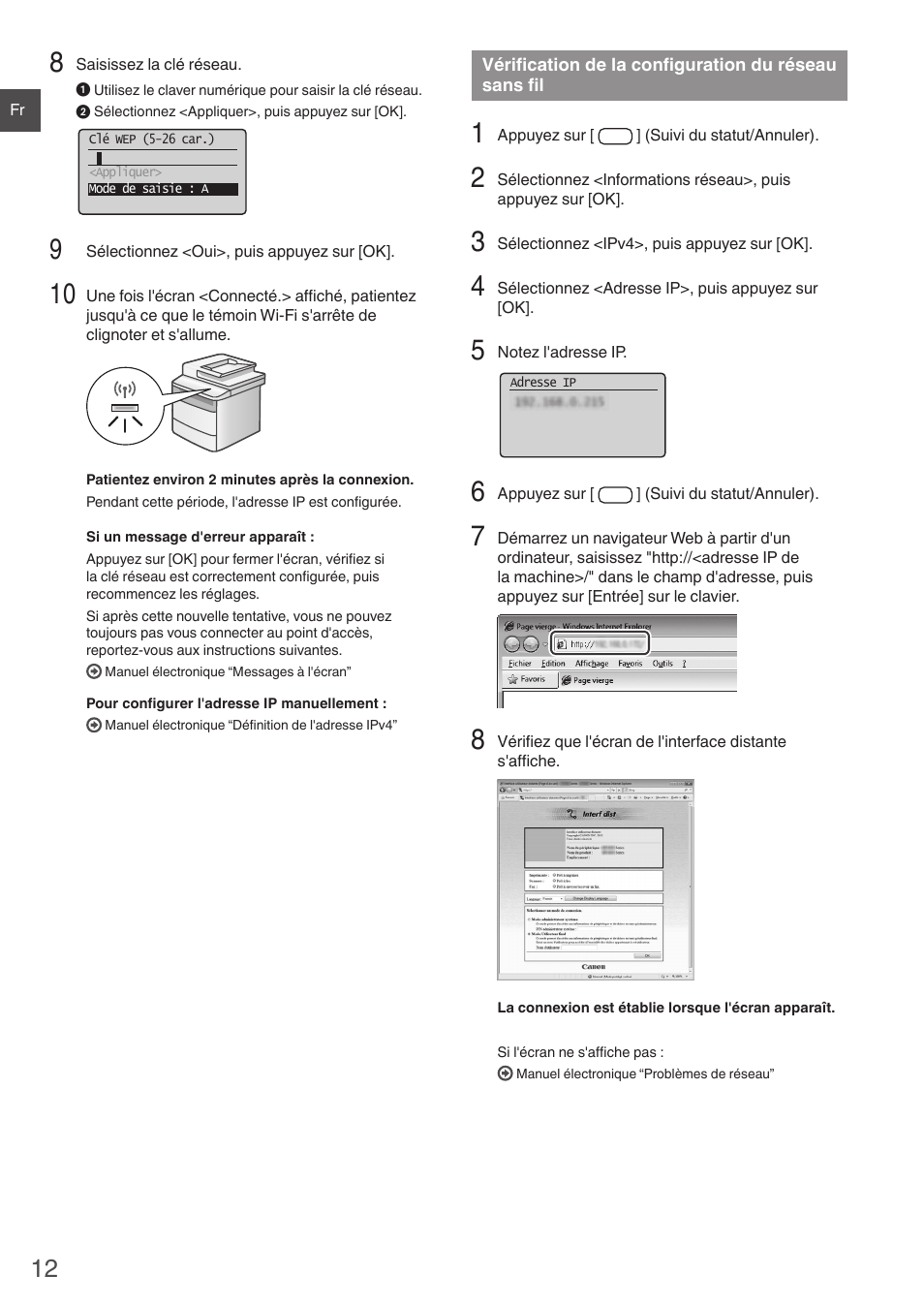 Vérification de la configuration du, Réseau sans fil | Canon i-SENSYS MF4780w User Manual | Page 12 / 120