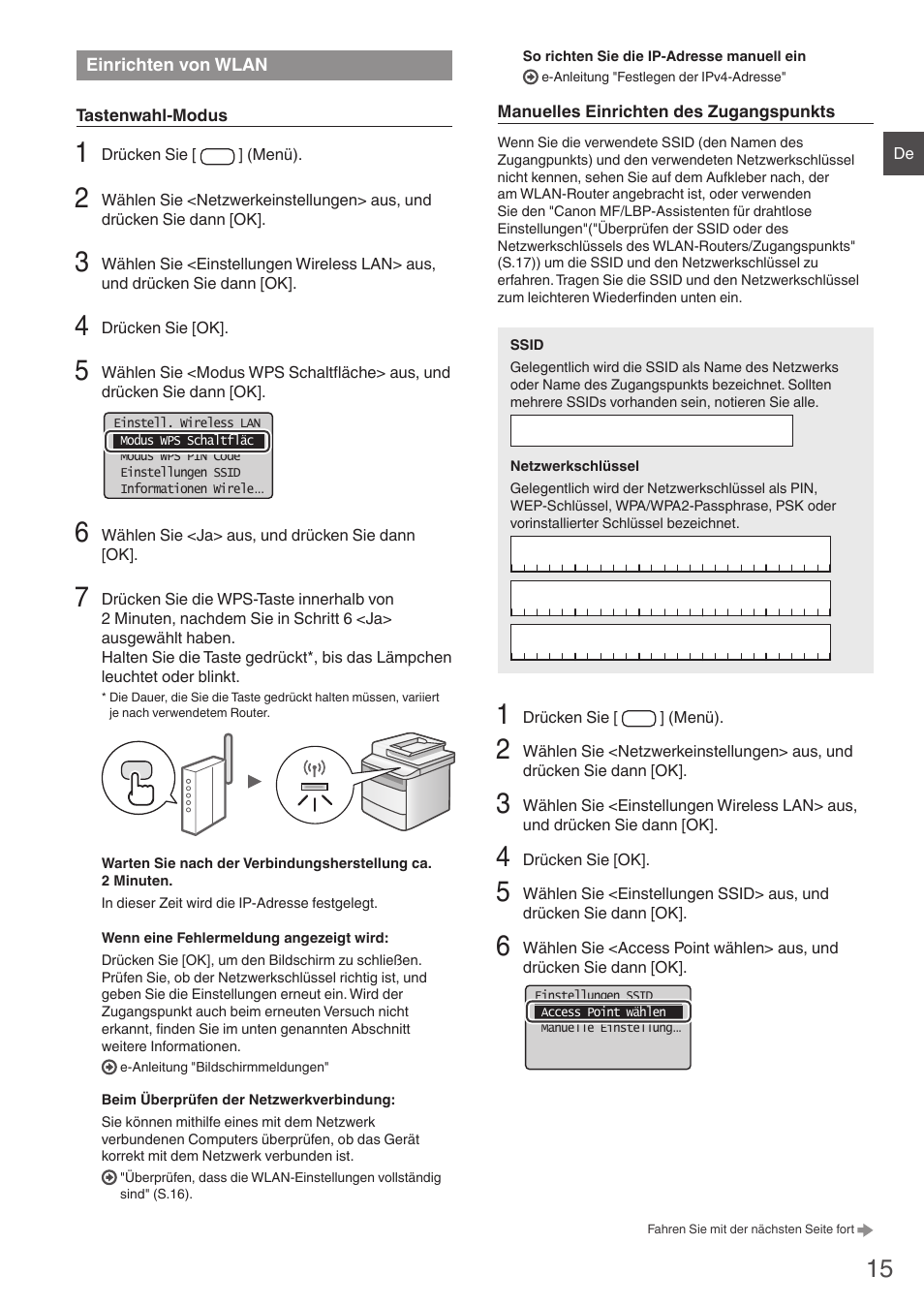 Einrichten von wlan, 3 unter "einrichten von wlan | Canon i-SENSYS MF4780w User Manual | Page 15 / 120