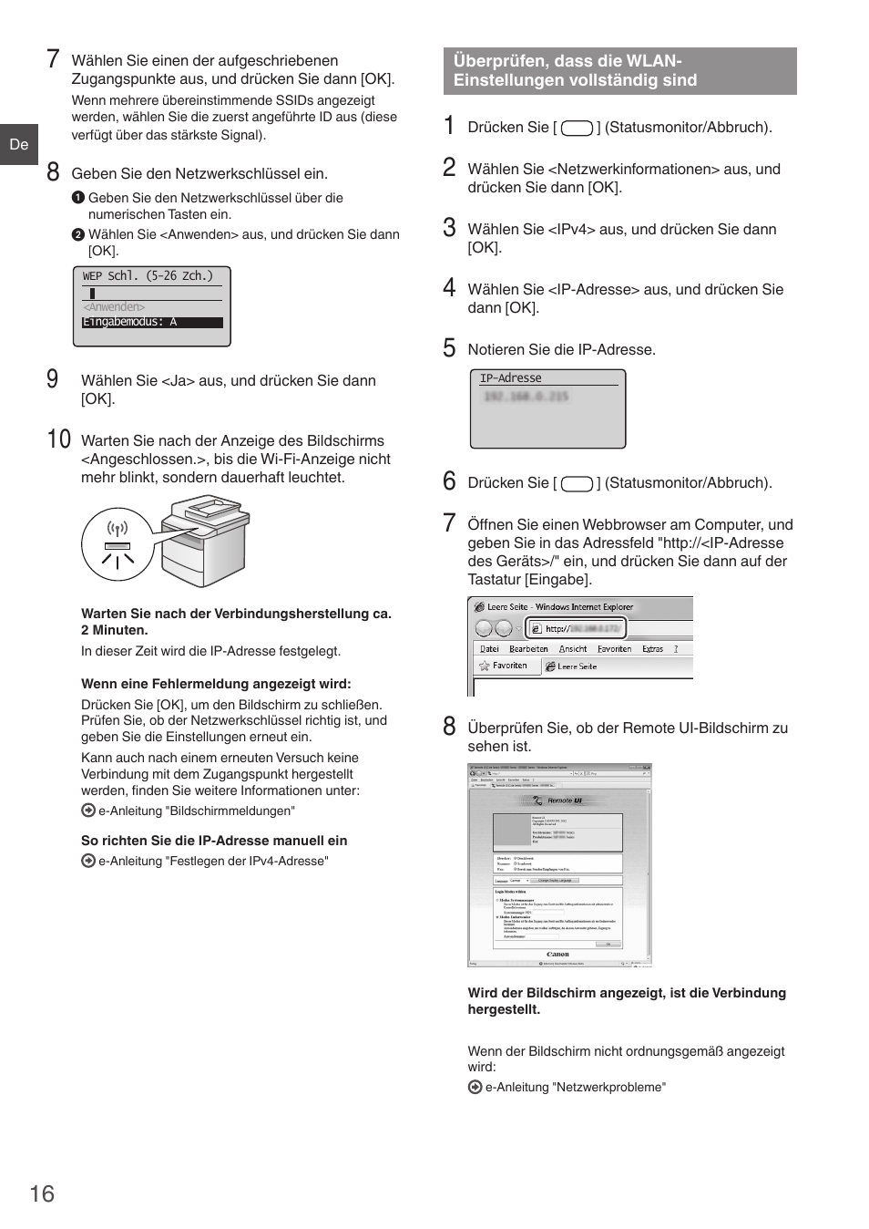 Überprüfen, dass die wlan, Einstellungen vollständig sind, Sind" (s.16) | Canon i-SENSYS MF4780w User Manual | Page 16 / 120