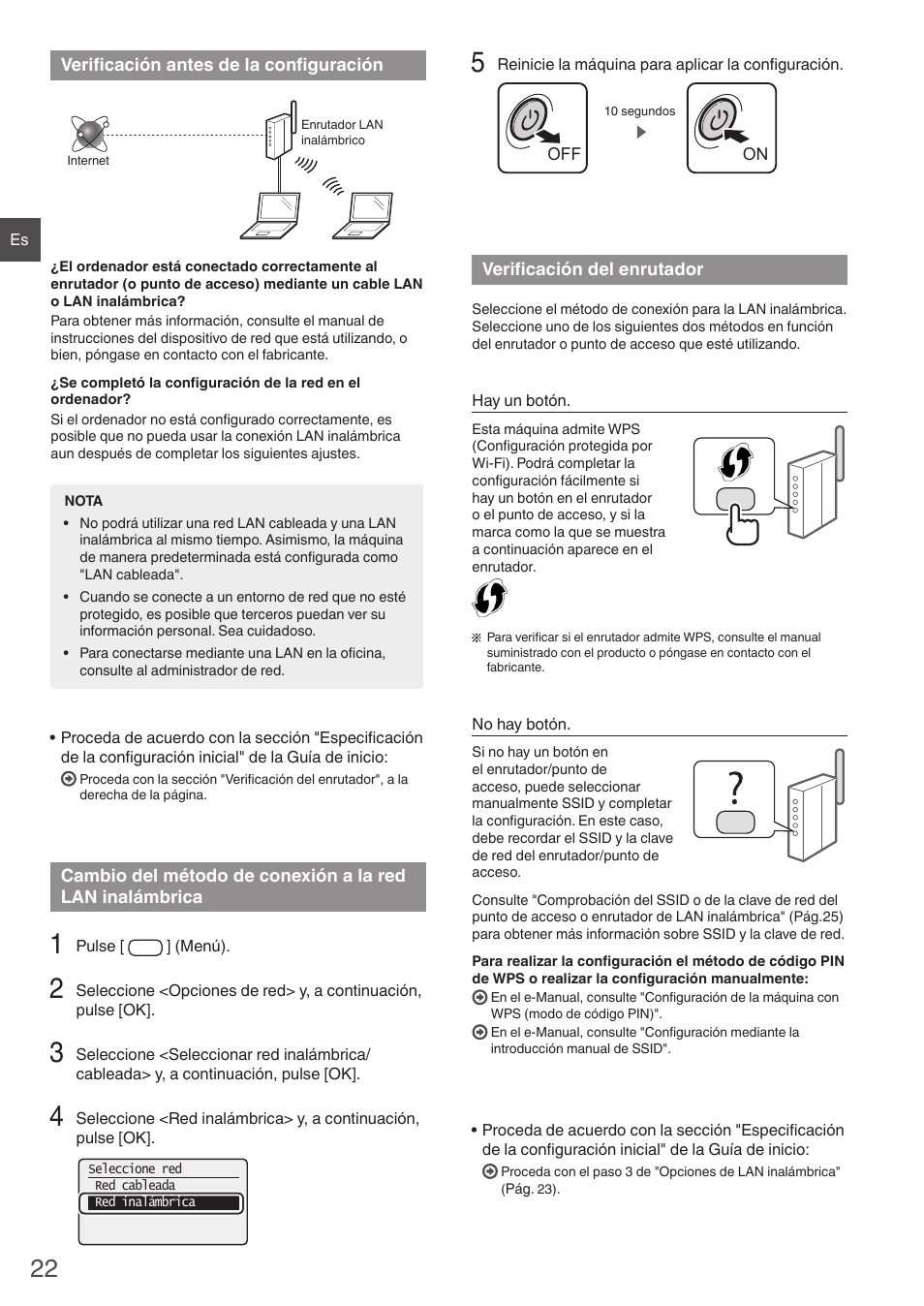 Verificación antes de la, Configuración cambio del método de conexión | Canon i-SENSYS MF4780w User Manual | Page 22 / 120