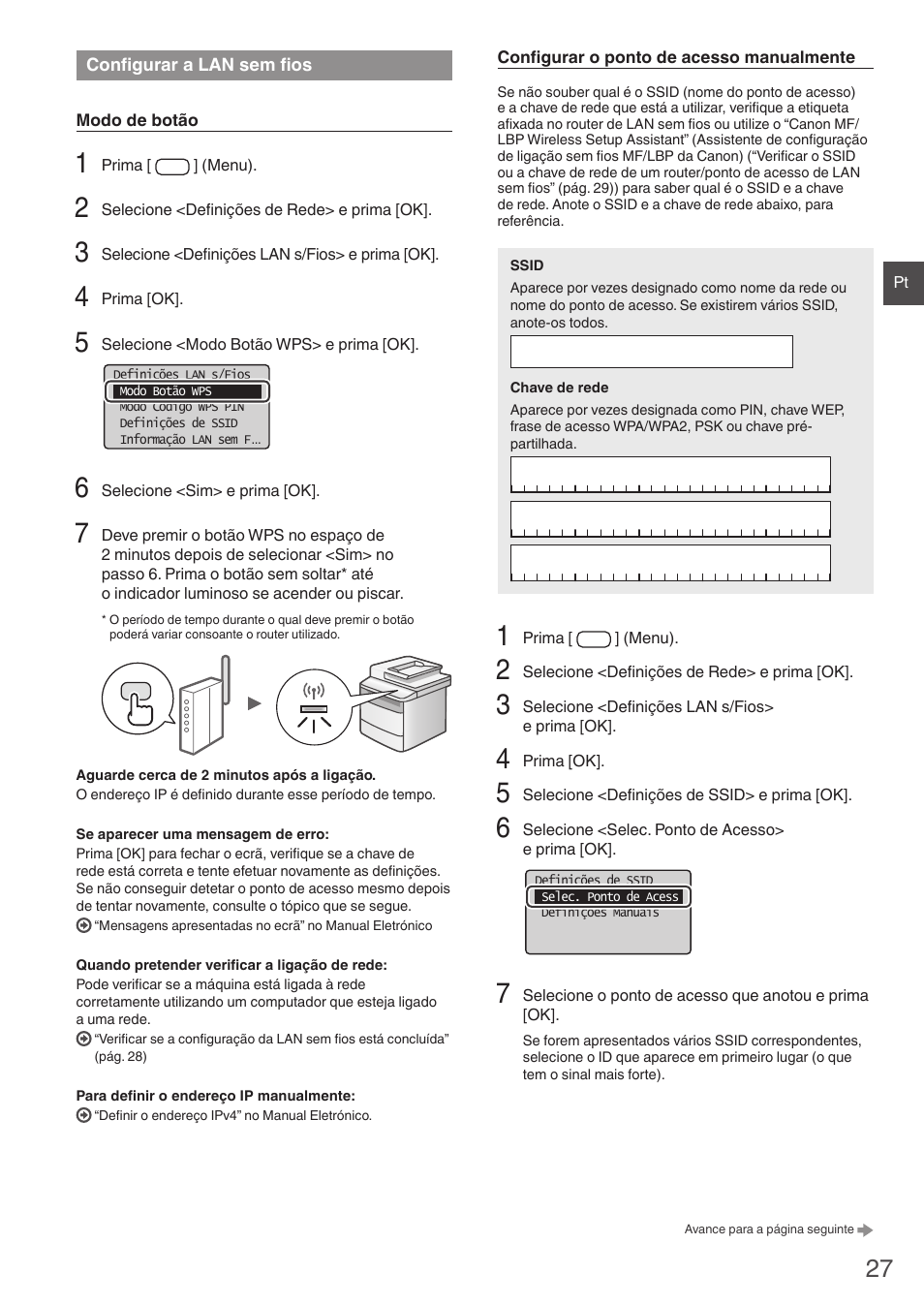 Configurar a lan sem fios, A o passo 3 de “configurar a lan sem fios, Pбg. 27) | Canon i-SENSYS MF4780w User Manual | Page 27 / 120