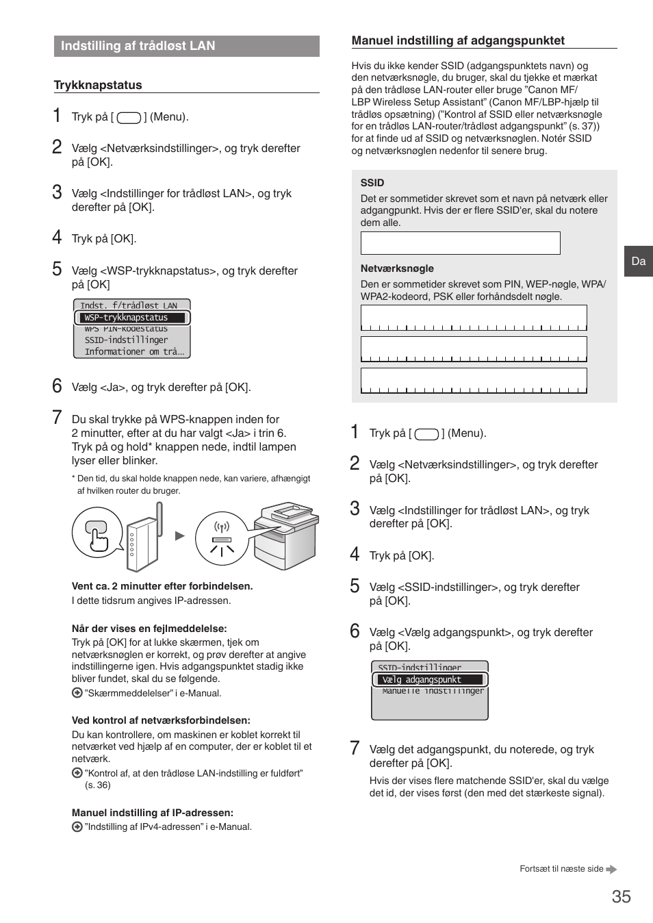 Indstilling af trådløst lan | Canon i-SENSYS MF4780w User Manual | Page 35 / 120