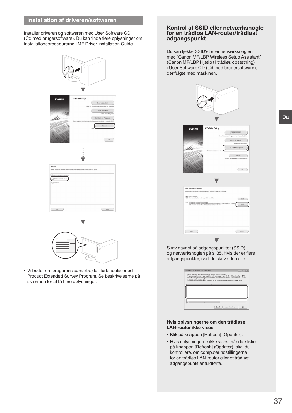 Installation af driveren/softwaren | Canon i-SENSYS MF4780w User Manual | Page 37 / 120