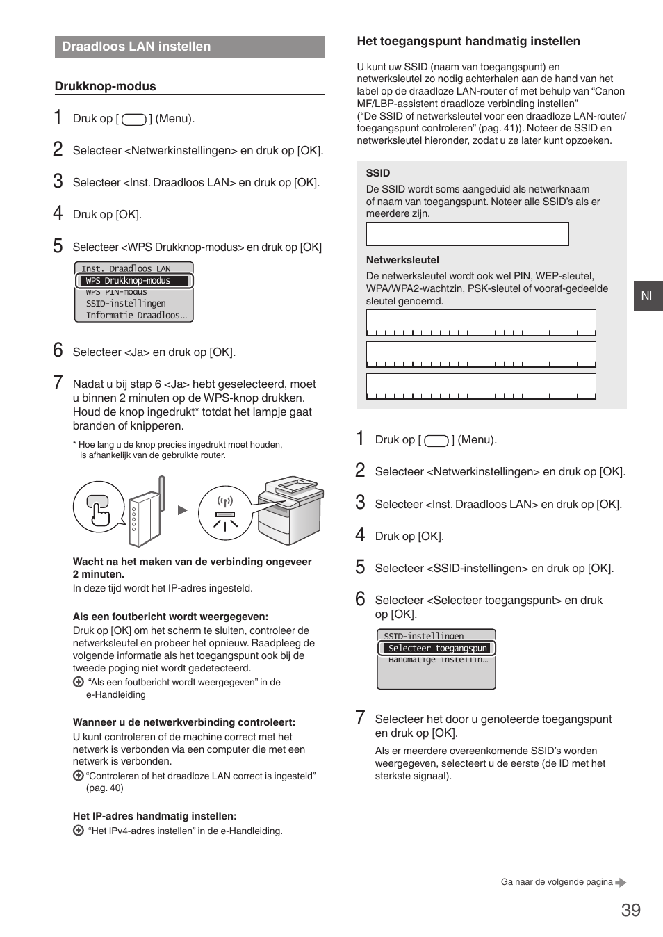 Draadloos lan instellen | Canon i-SENSYS MF4780w User Manual | Page 39 / 120