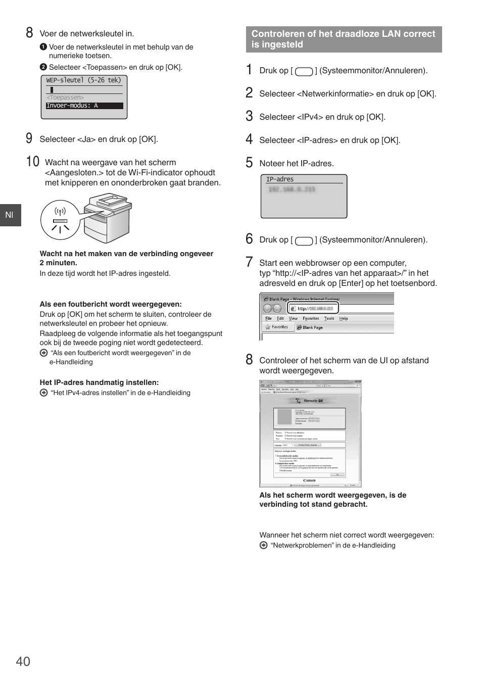 Controleren of het draadloze lan, Correct is ingesteld, Pag. 40) | Canon i-SENSYS MF4780w User Manual | Page 40 / 120