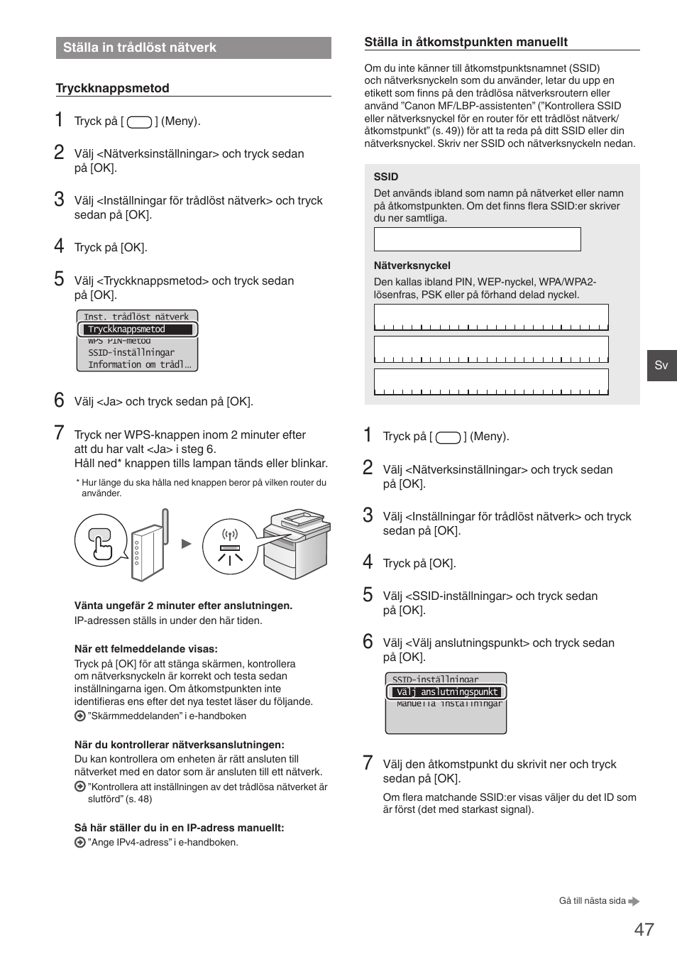 Ställa in trådlöst nätverk | Canon i-SENSYS MF4780w User Manual | Page 47 / 120