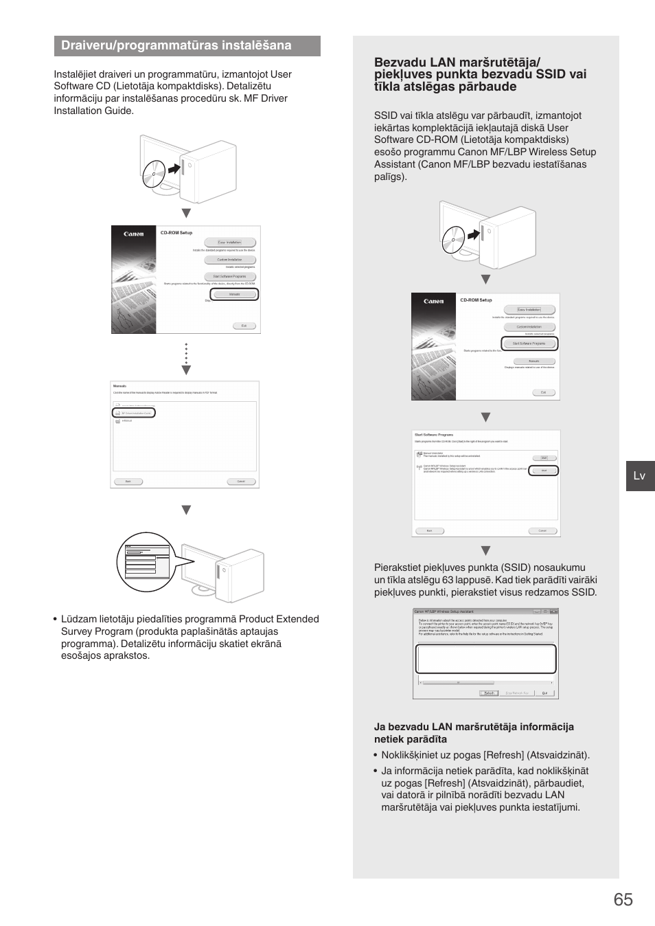 Draiveru/programmatūras, Instalēšana, Draiveru/programmatūras instalēšana | Canon i-SENSYS MF4780w User Manual | Page 65 / 120