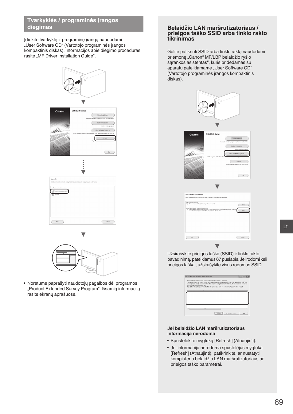 Tvarkyklės / programinės įrangos, Diegimas, Os asistentą) („belaidžio lan maršrutizatoriaus | Tvarkyklės / programinės įrangos diegimas | Canon i-SENSYS MF4780w User Manual | Page 69 / 120